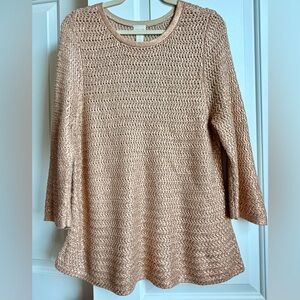 Chico's Size 3 (PTP~18") Rose Gold Metallic 3/4 Sleeve Layering Pullover Sweater